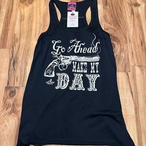 NWT All Dee Collection Black Racerback Tank Go Ahead Make My Day Graphic Size S